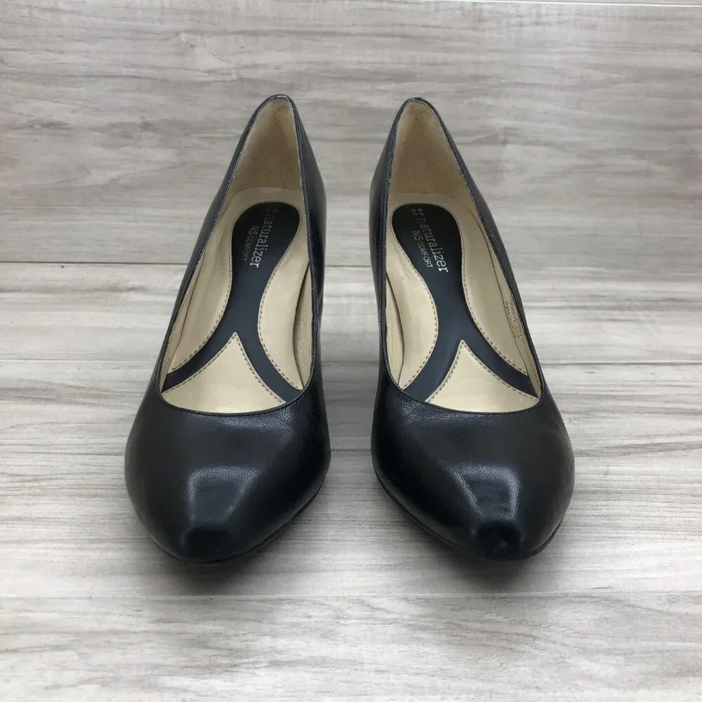 Naturalizer Heels Womens 7.5N Clava Black Leather Slip On Pump Shoes